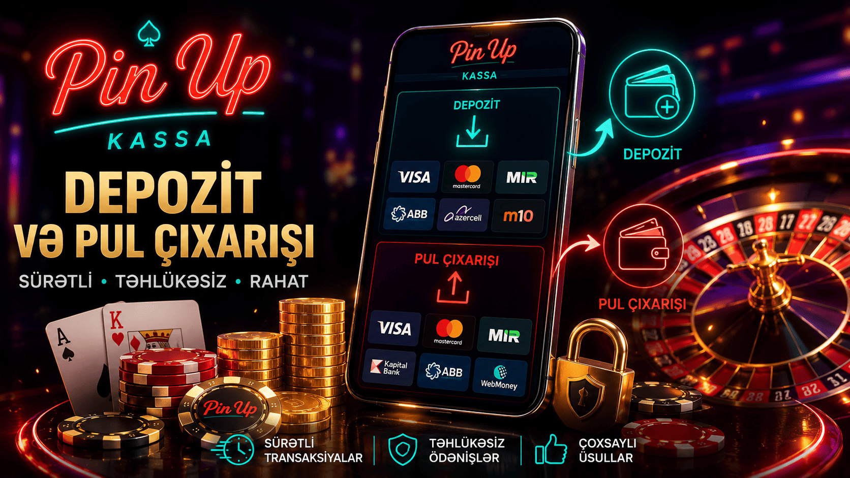 Pin Up kassasında depozit və pul çıxarışı üsulları